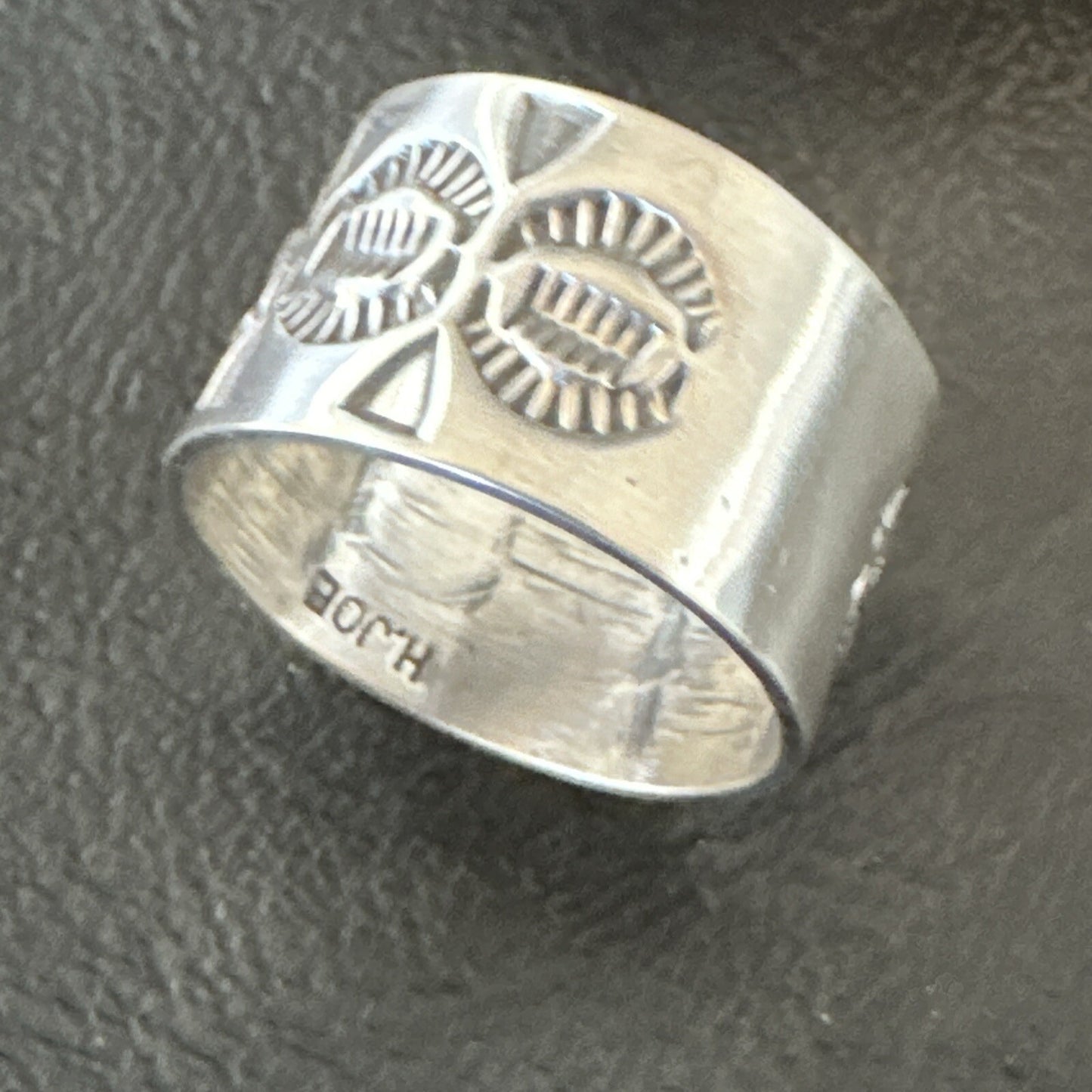 Mens Women Wedding Wide Band Navajo Stamped Sterling Silver Ring Size 10.5 17996