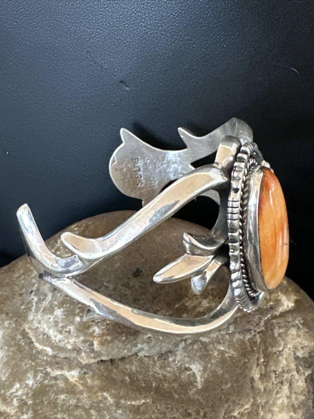 Orange Spiny Oyster Navajo Sterling Silver Cuff Bracelet 17703