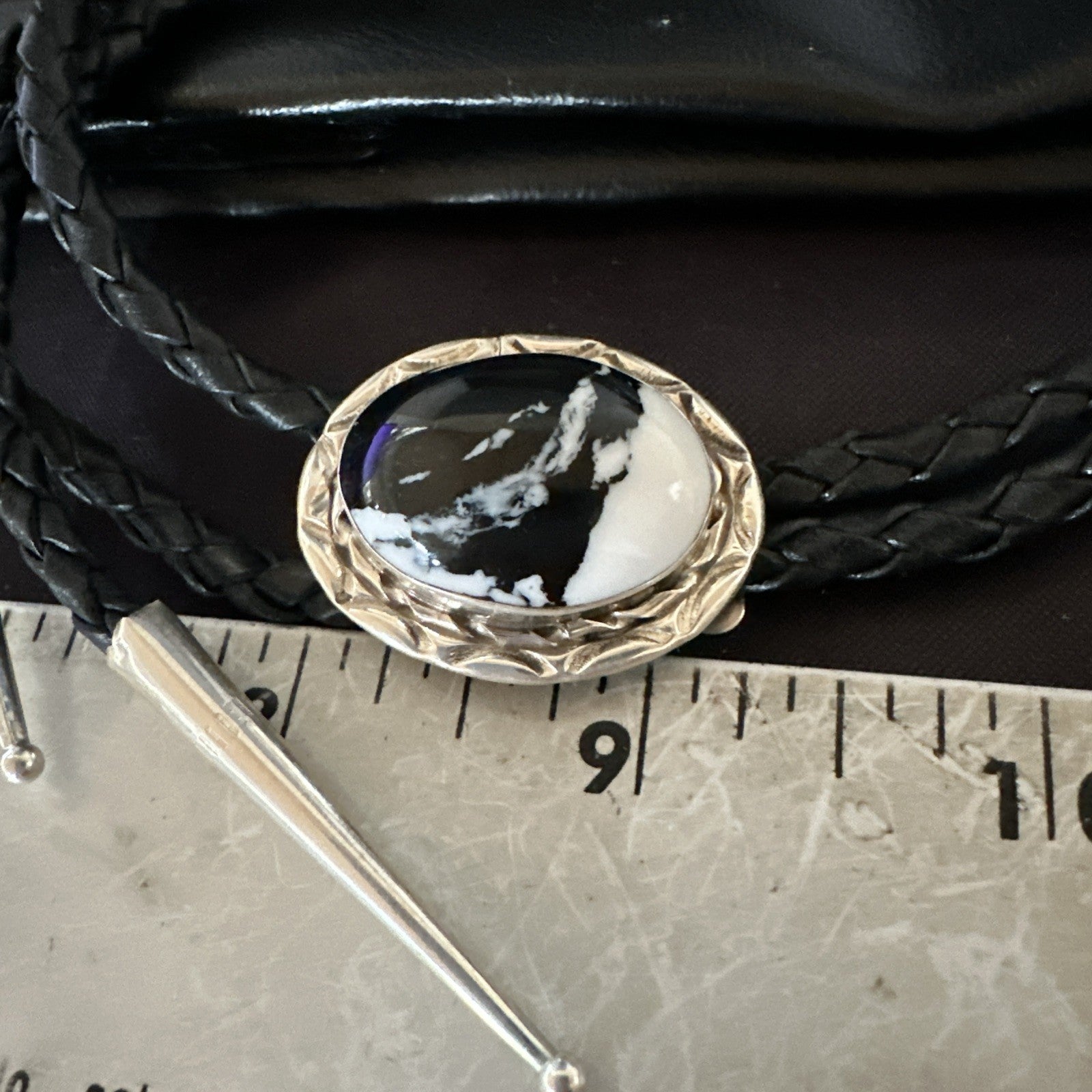 Mens BOLO TIE WHITE BUFFALO TURQUOISE Sterling Silver Navajo 1" 19123