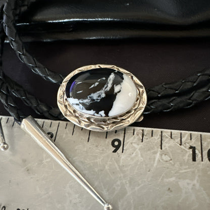 Mens BOLO TIE WHITE BUFFALO TURQUOISE Sterling Silver Navajo 1" 19123