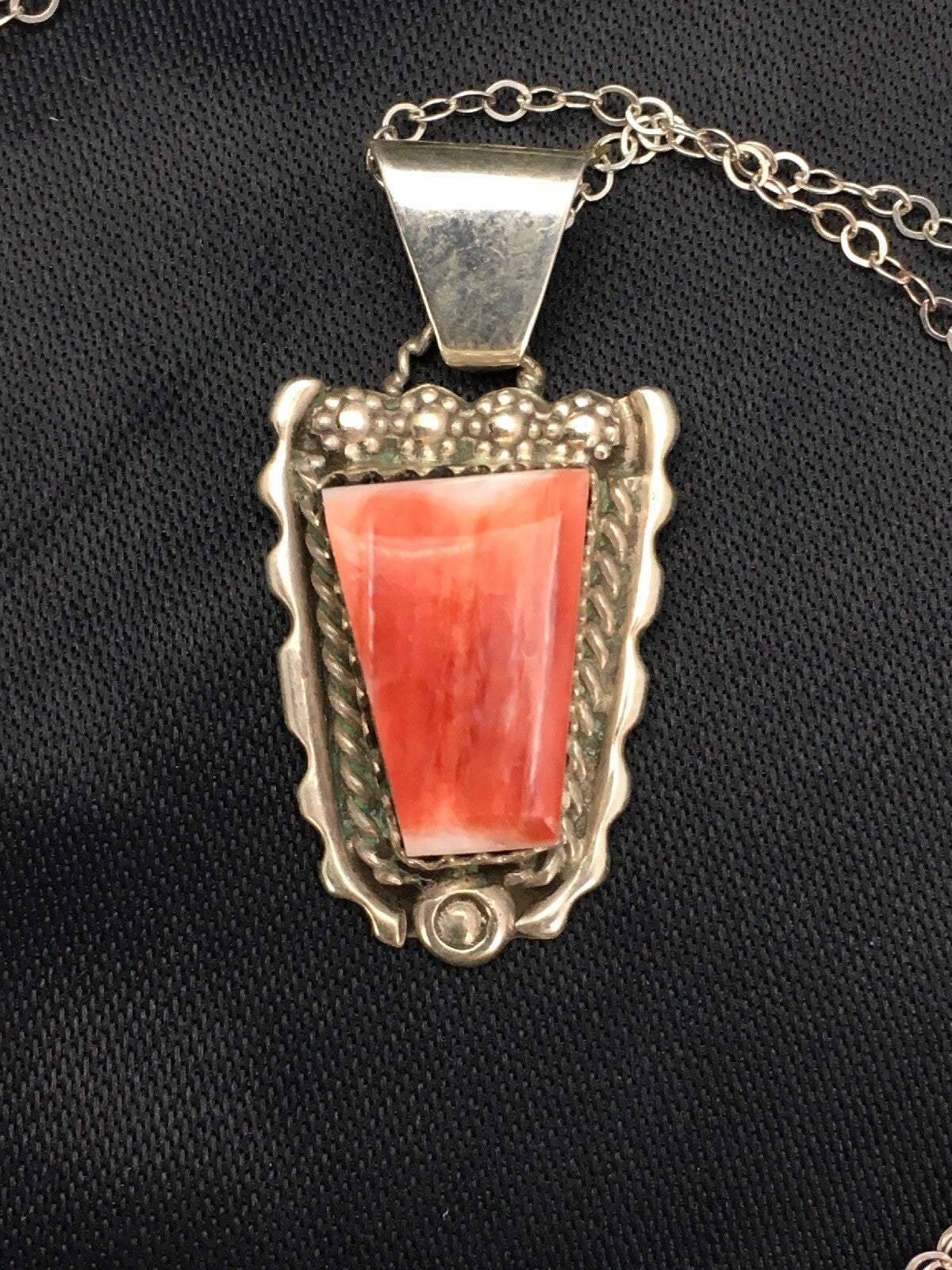 Spiny Oyster Pendant Navajo Sterling Silver Chain Necklace 2621
