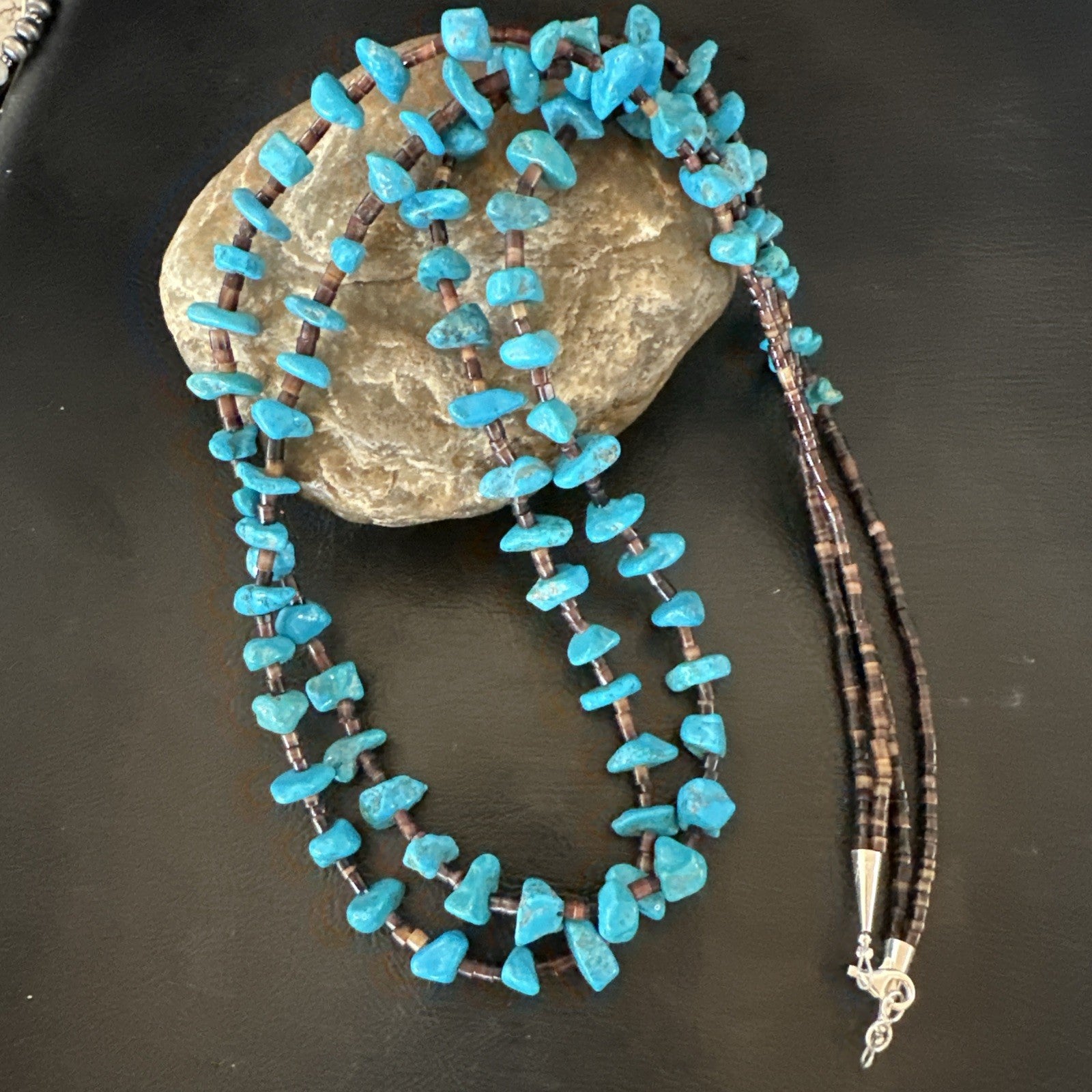 Santo Domingo Kingman Turquoise Heishi Sterling Silver Bead 30” Necklace 19553