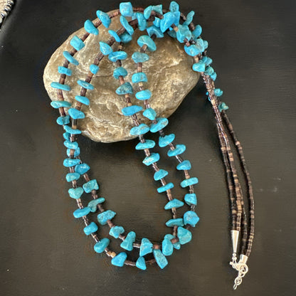 Santo Domingo Kingman Turquoise Heishi Sterling Silver Bead 30” Necklace 19553