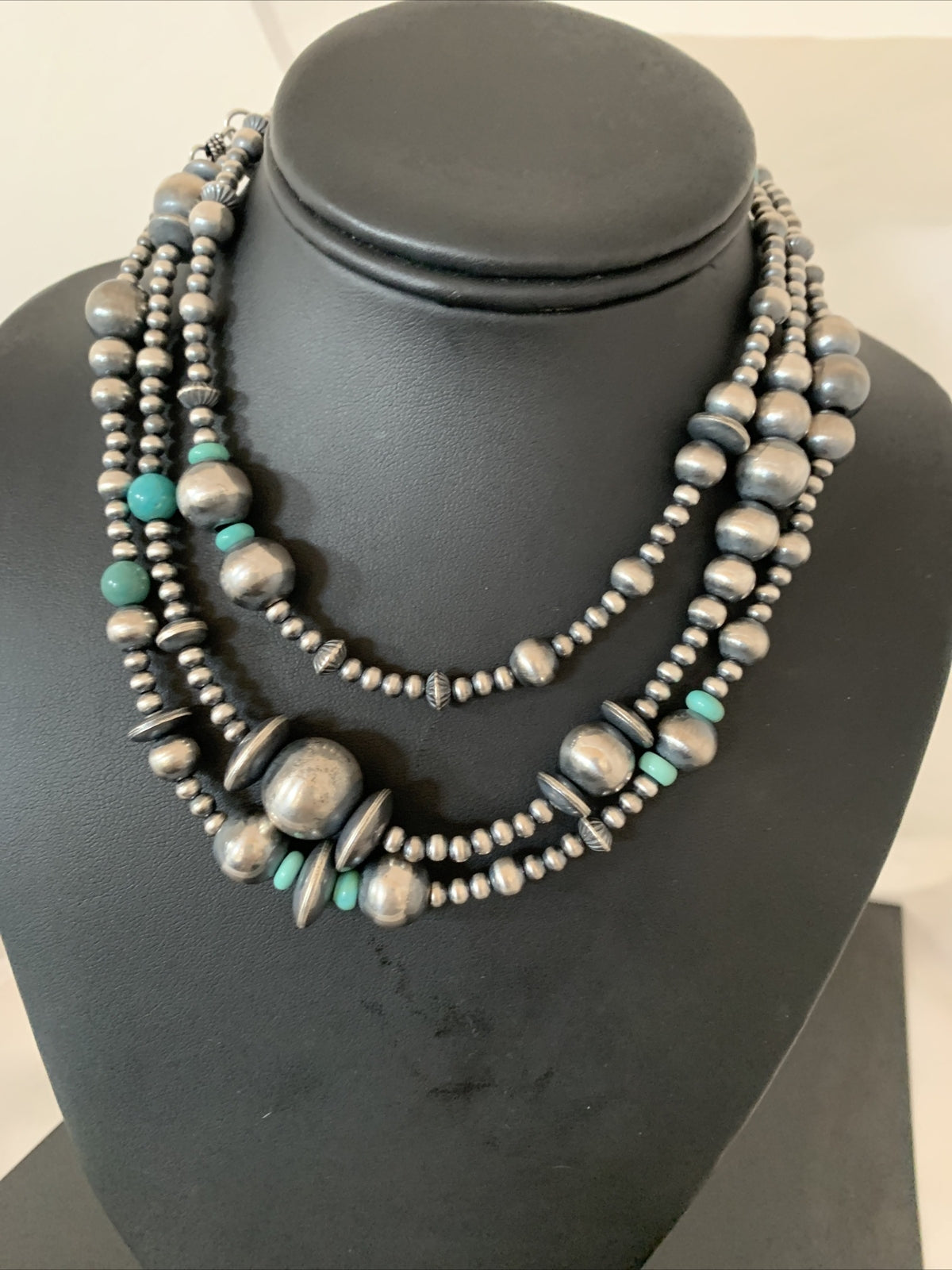 Native Sterling Silver Beads Royston Turquoise 48in Necklace 01401