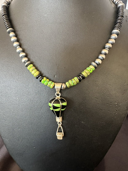 Balloon Green Turquoise Pendant Navajo Sterling Silver Necklace 22" 18342