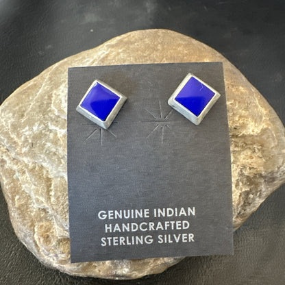 Blue Lapis Sterling Silver  Post Stud Earrings 0.25" 1063