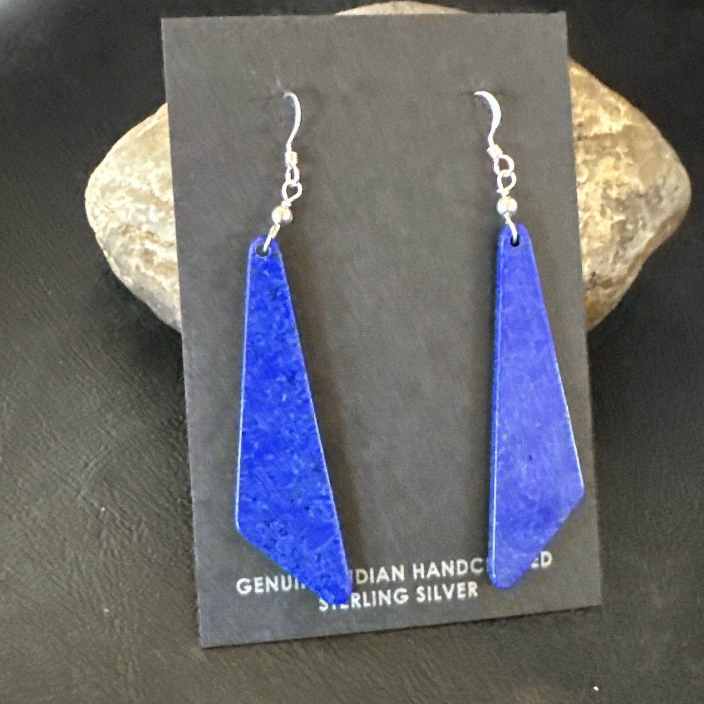 Navajo Slab Blue Lapis Sterling Silver Earrings 2" 17878