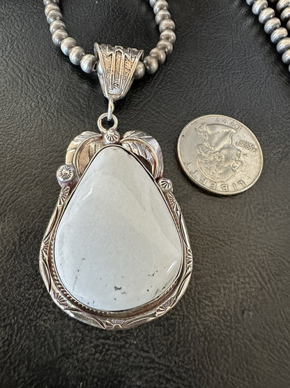 Mens White Buffalo Turquoise Pendant Sterling Silver Beads Necklace 18310