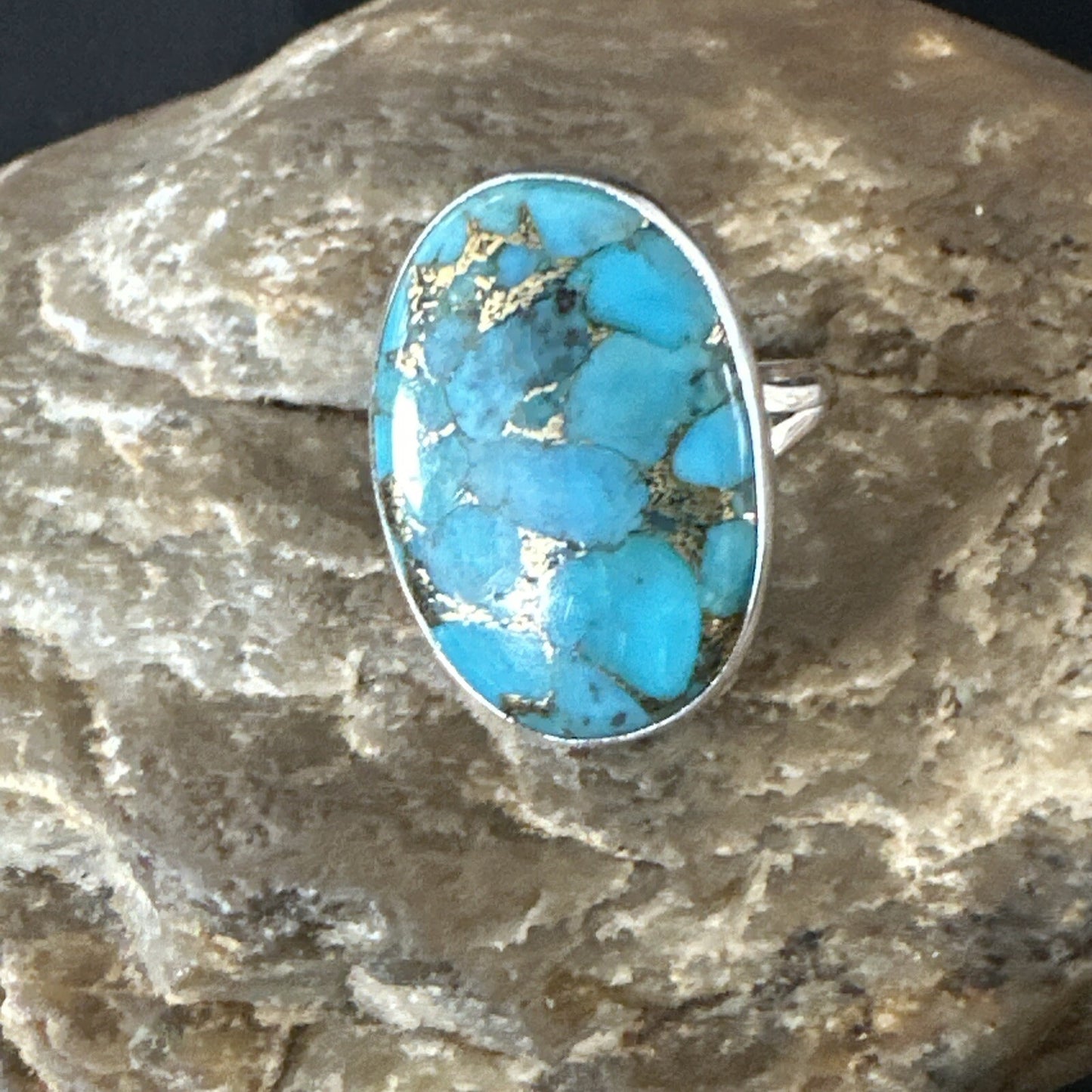 Mohave Native Navajo Sterling Silver Blue Turquoise Ring Sz 8 18243