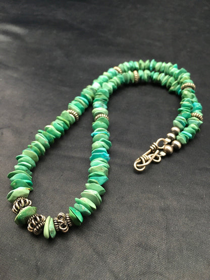 Turquoise Navajo Sterling Silver Vintage Necklace 17" 04344