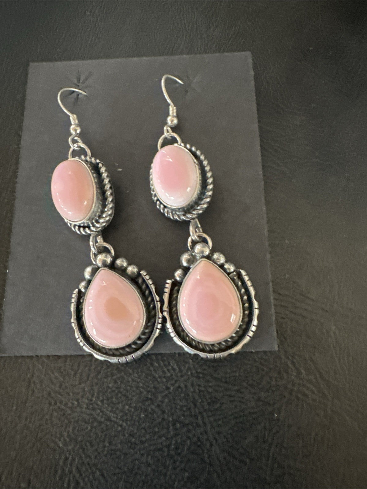 Yazzie Pink Queen Conch Navajo Sterling Silver Dangle Earrings 19320