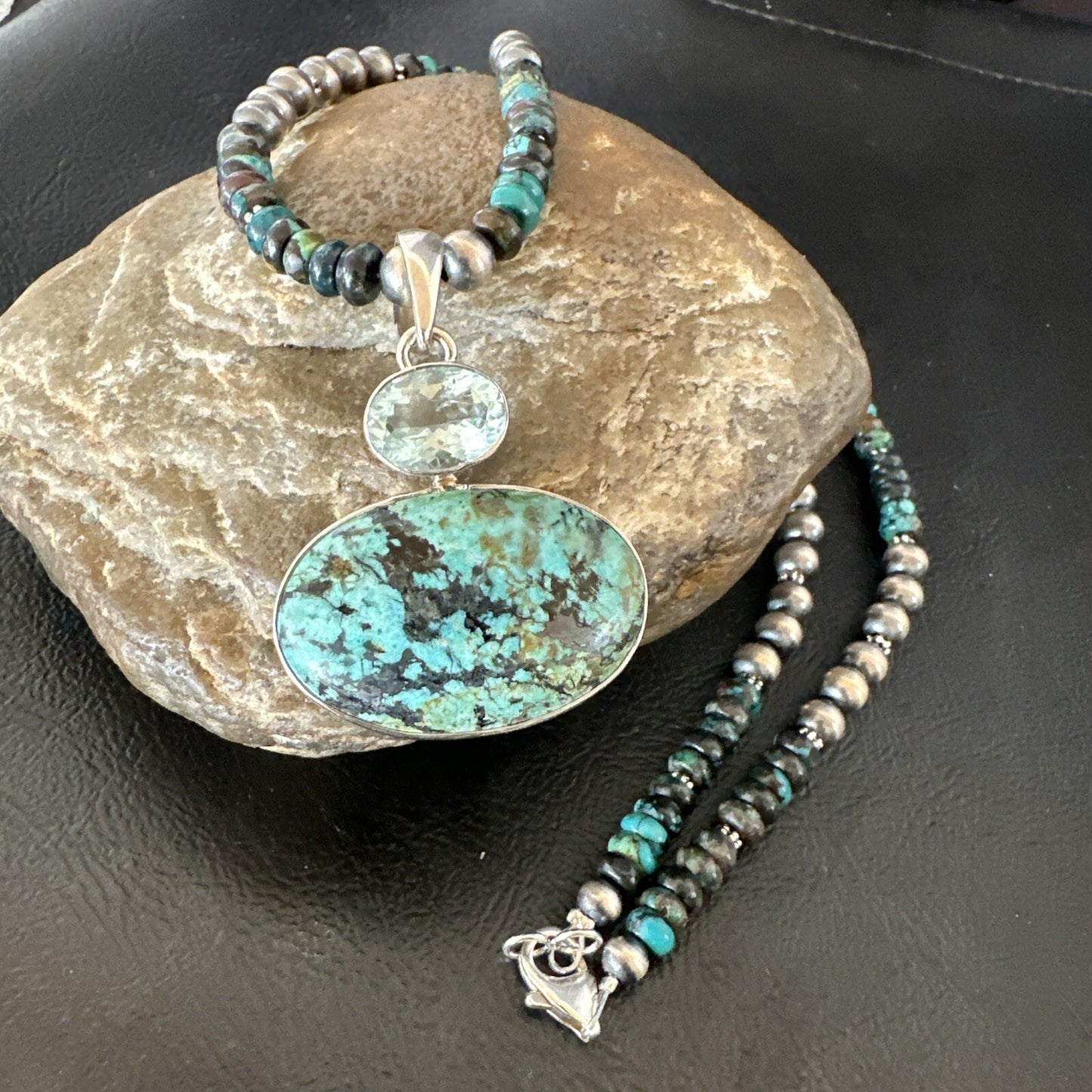 Mens Blue Spiderweb Turquoise Pendant Navajo Sterling Silver Necklace 18063