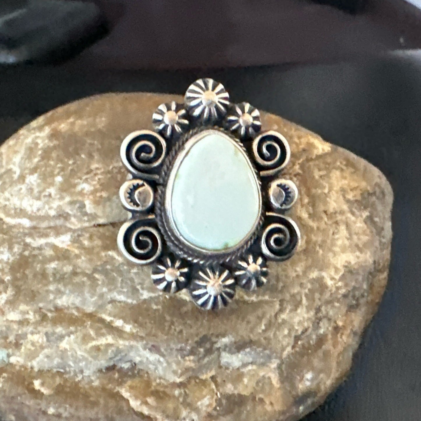 Women Blue Dry Creek Turquoise Navajo Sterling Silver Ring Sz 9 17773
