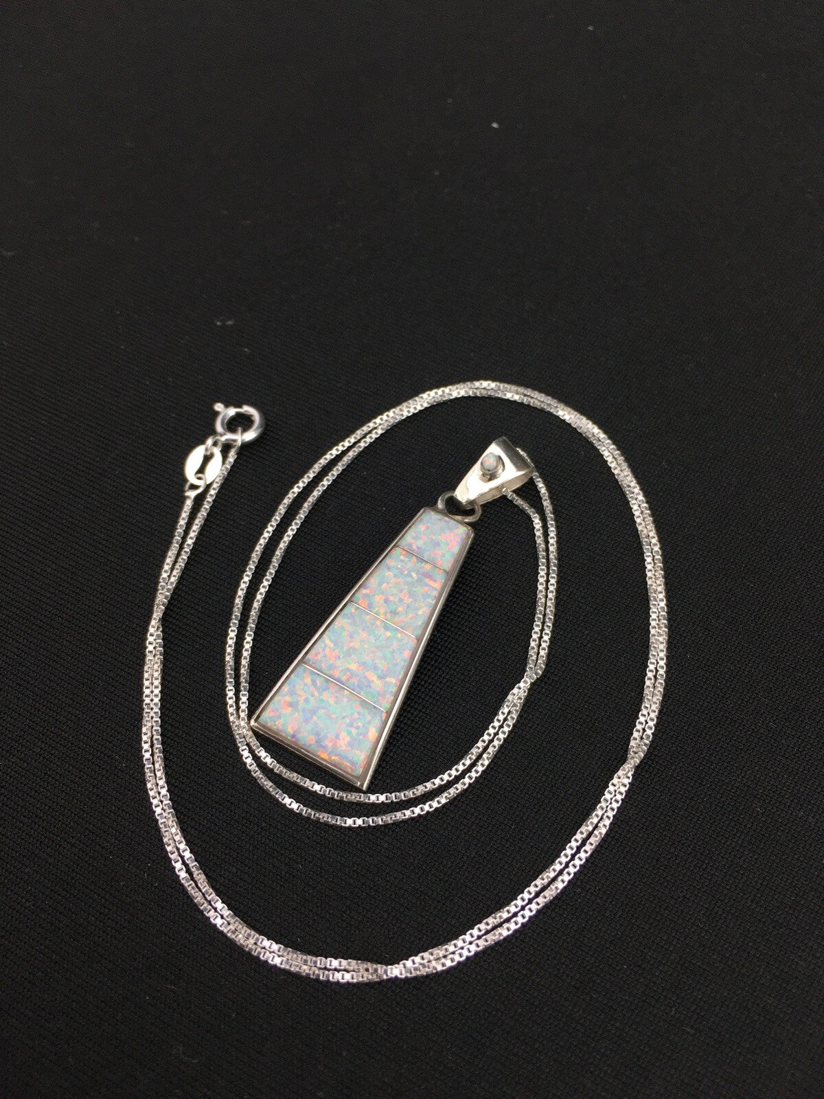 Opal Inlay Pendant Southwestern Sterling Silver Chain Necklace 04776