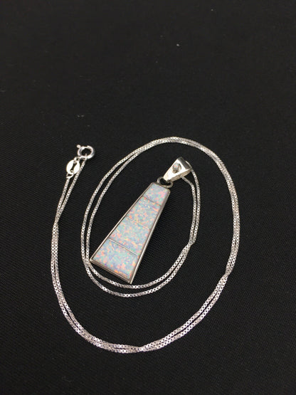 Opal Inlay Pendant Southwestern Sterling Silver Chain Necklace 04776