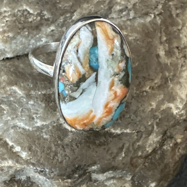 Blue Turquoise Spiny Oyster Southwestern Ring Size 8 | Sterling Silver | Authentic Native American Handmade | 18439