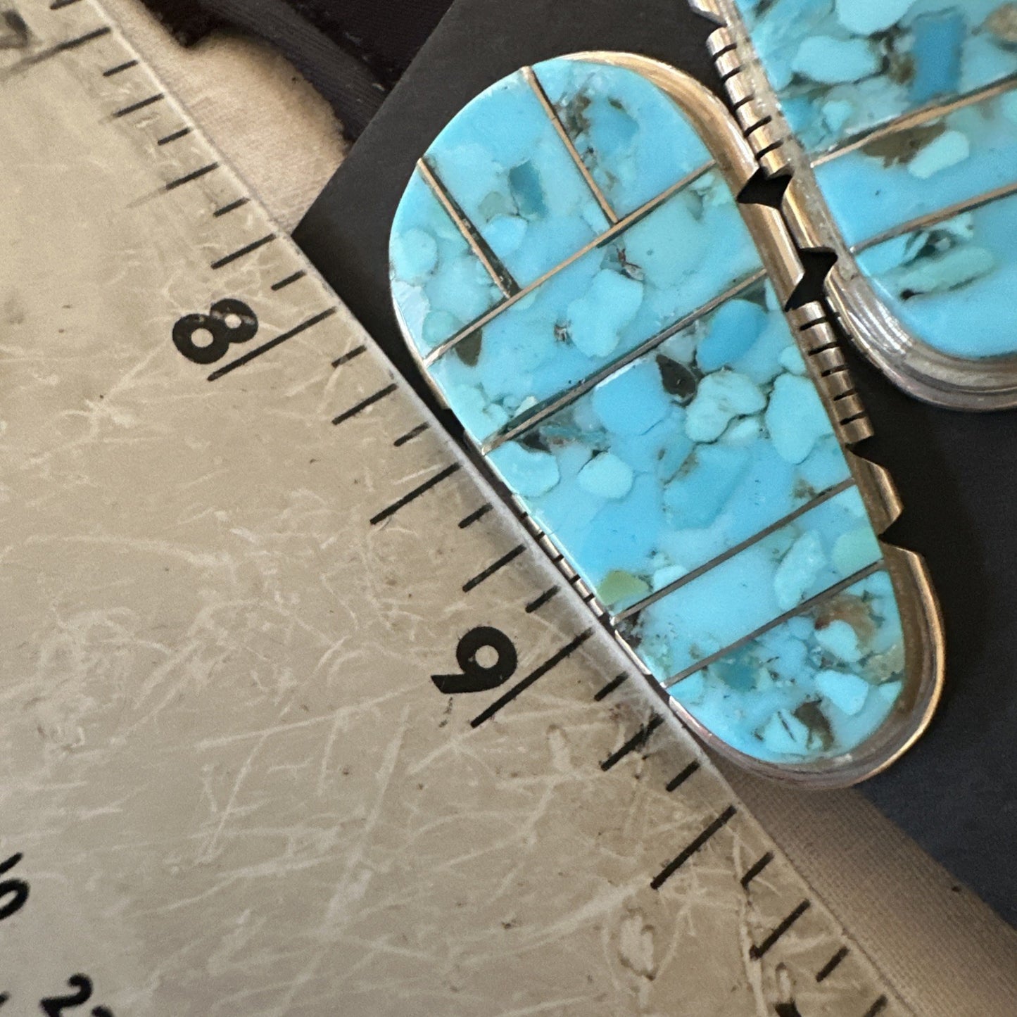 New Inlay Blue Kingman Turquoise Sterling Silver Earrings 1.5” 19097