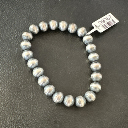 Native American 8mm Beads 8” Sterling Silver Beads Stretch Bracelet 90803