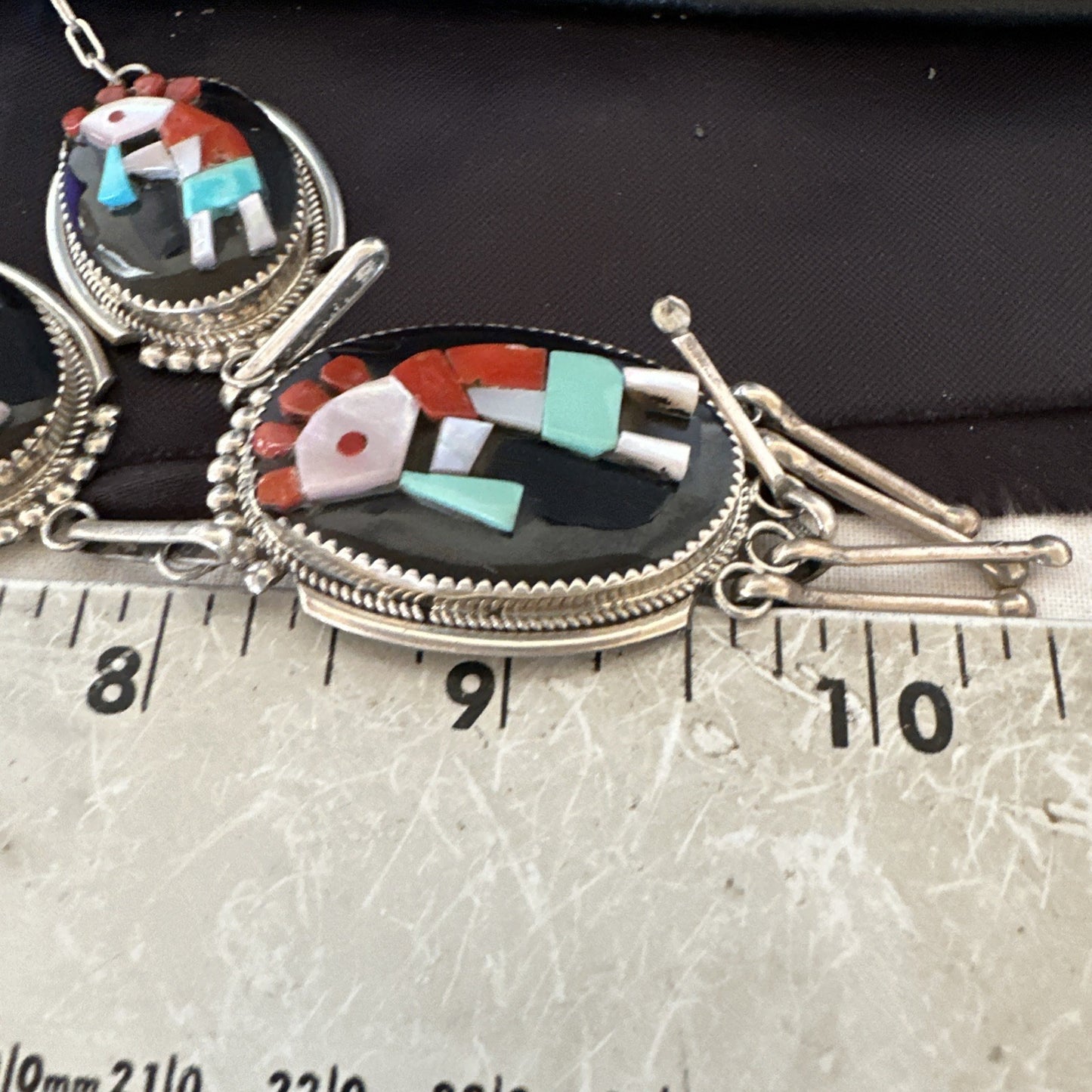 Kokopelli Turquoise Coral Zuni Inlay Sterling Silver Necklace Earrings 19078 Set