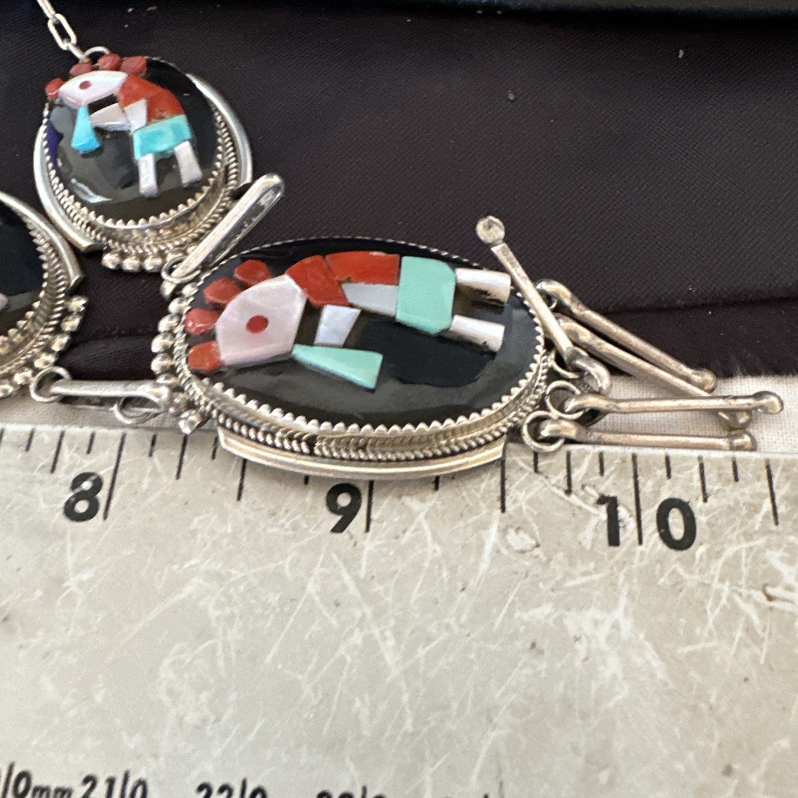 Kokopelli Turquoise Coral Zuni Inlay Sterling Silver Necklace Earrings 19078 Set