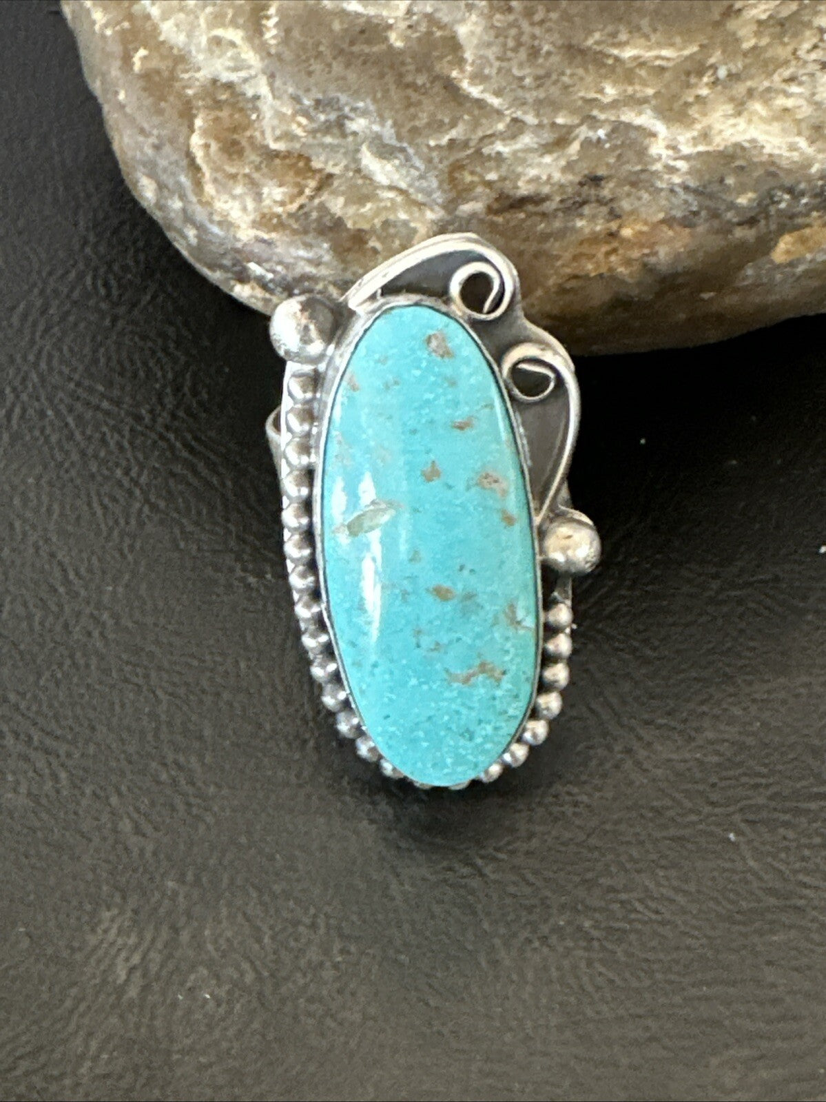 Navajo Sterling Silver Blue Turquoise Stamped Ring Size 11 18771