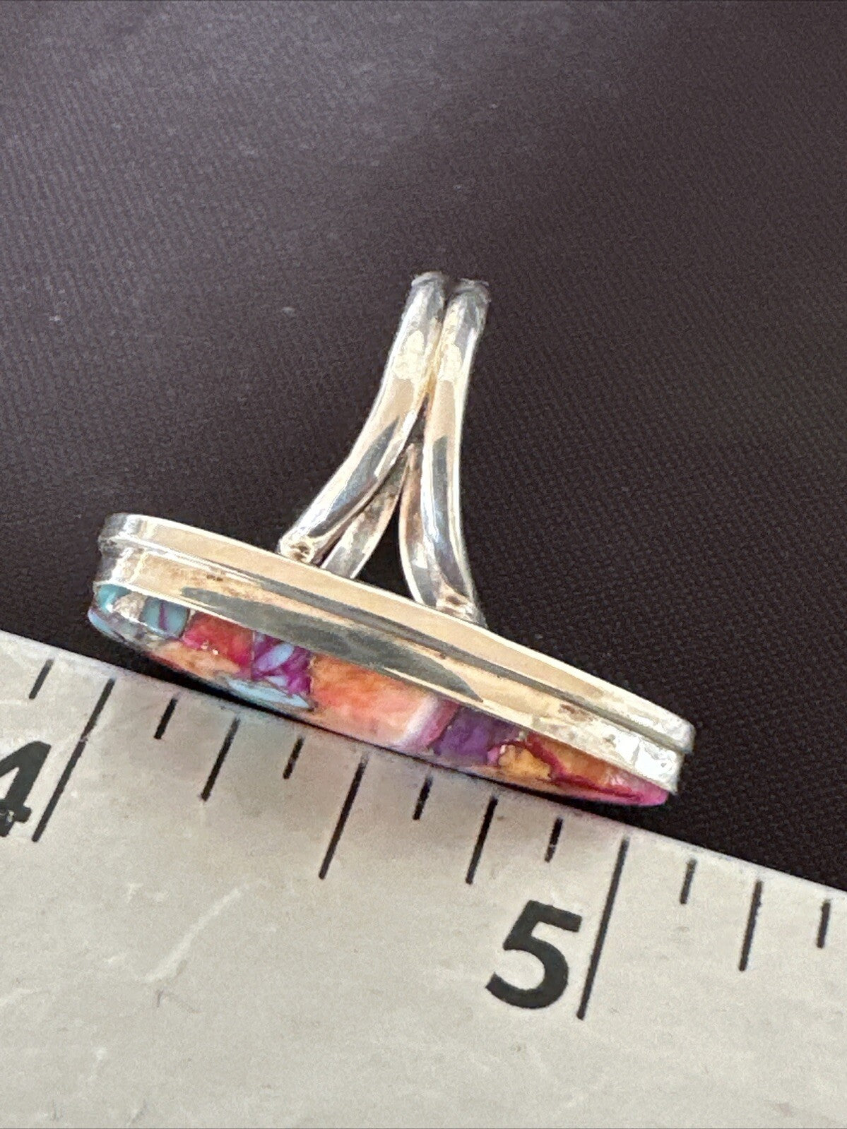 Blue Turquoise Orange Spiny Oyster Navajo Sterling Silver Ring Size 5.5 18210