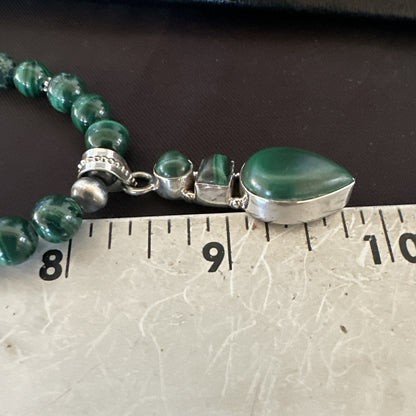 Womens Green Malachite Pendant Navajo Sterling Silver Necklace 18373