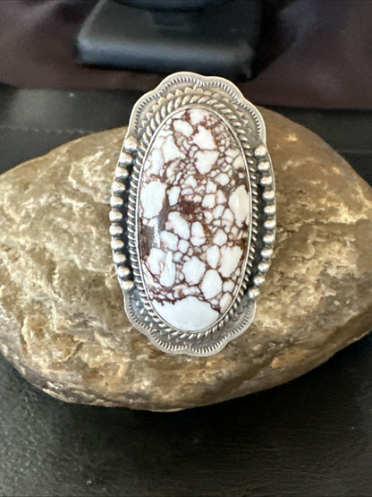 Mens Womens Wild Horse Turquoise Navajo Sterling Silver Ring Sz 8 18722