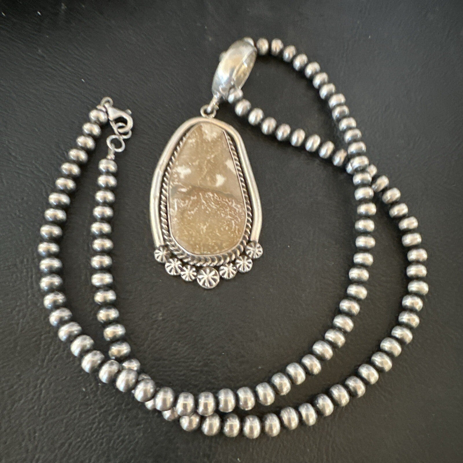 Wild Horse Turquoise Pendant Navajo Sterling Silver Necklace 17046