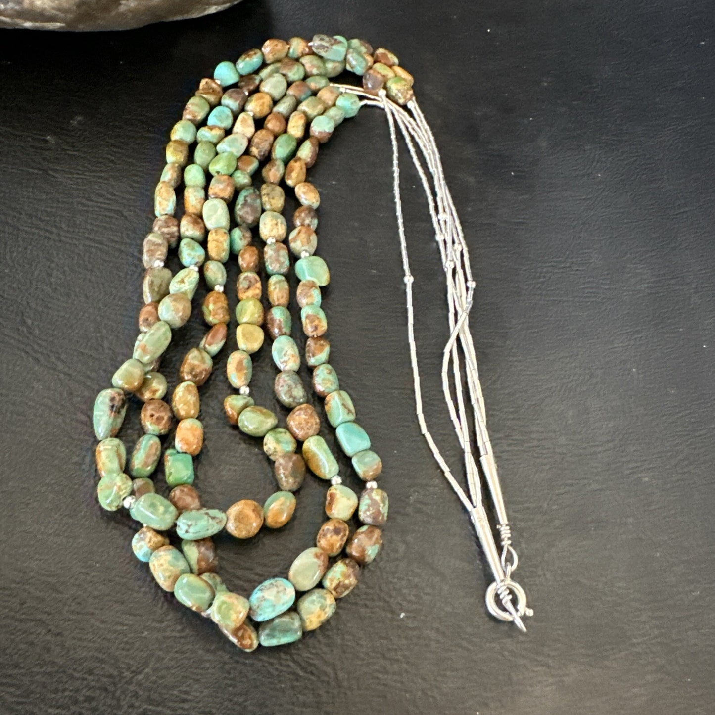 Sterling Silver Beads Heishi Green Turquoise 3 Strands Necklace 18821