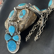 XXL Vintage Kingman Turquoise Navajo Lariat Necklace 33" | Sterling Silver | Authentic Native American Handmade | 19632