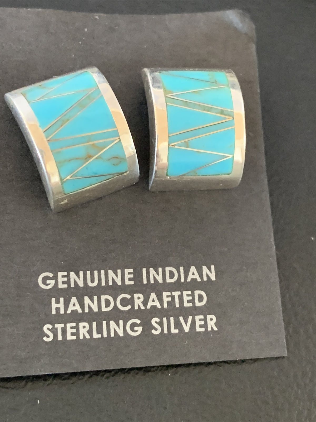 Womens Blue Turquoise Navajo Sterling Silver Stud Inlay Earrings 13107
