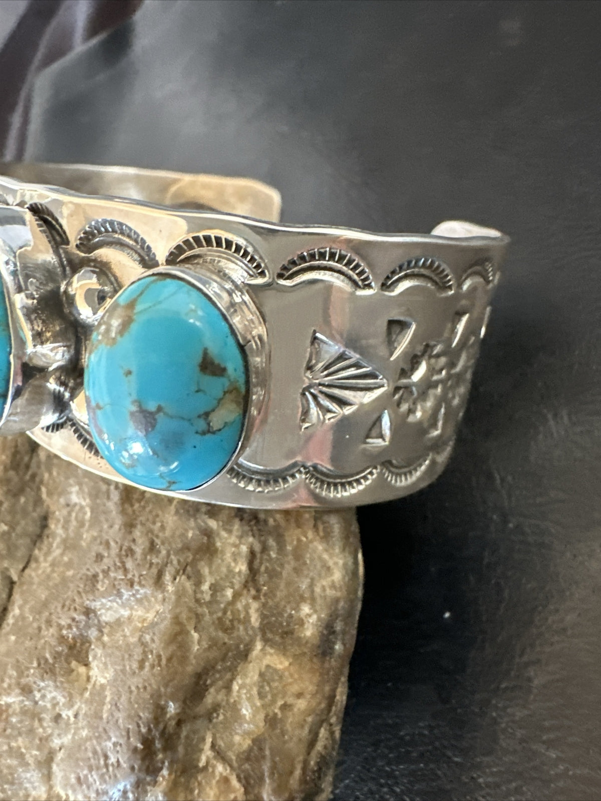 XL Blue Kingman Turquoise 5 Stone Navajo Sterling Silver Cuff Bracelet 18021