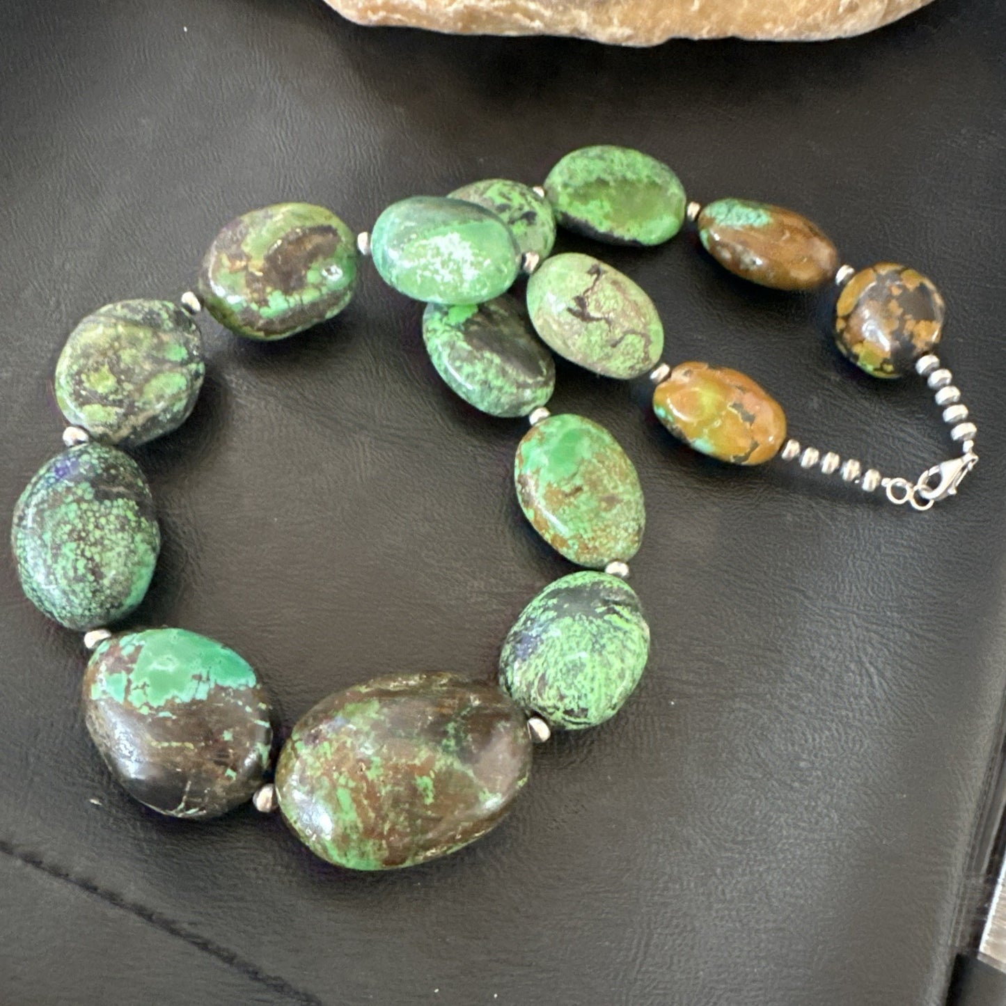 Blue Green Turquoise Chunky Navajo Sterling Silver Necklace 21” 19256