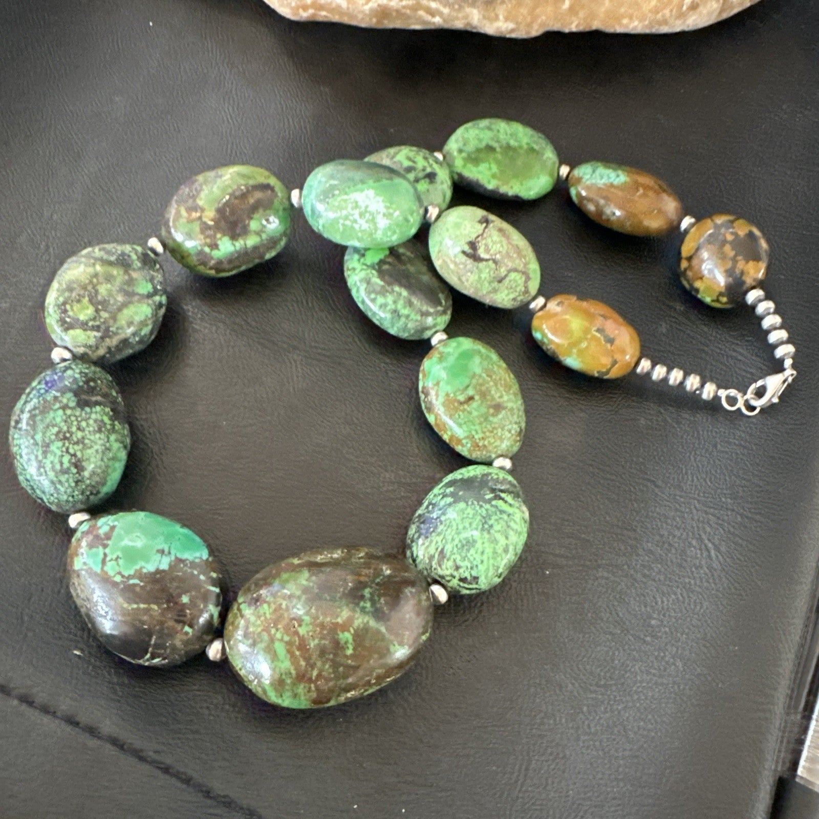 Blue Green Turquoise Chunky Navajo Sterling Silver Necklace 21” 19256