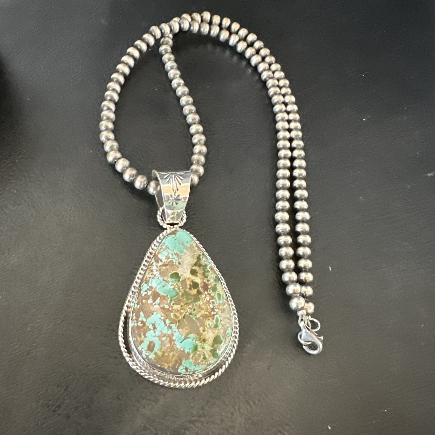 Mens Women Navajo Sterling Silver Green Royston Turquoise Necklace Pendant 18051