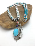 Kingman Turquoise Pendant Navajo Necklace | Sterling Silver | Authentic Native American Handmade | 03043