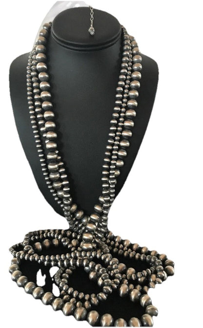 Native American Navajo Pearls Sterling Silver Bead Necklace 60” Long 3 Strands