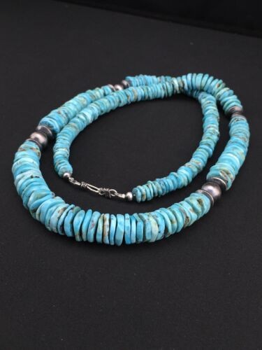Navajo Sterling Silver Blue Turquoise Graduated Necklace 32" 1338