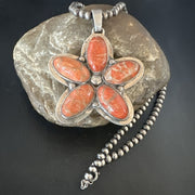 Navajo Apple Sponge Coral Necklace Pendant | Sterling Silver | Authentic Native American Handmade | 18133