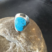 Southwestern Blue Kingman Turquoise Ring Size 8 | Sterling Silver | Authentic Native American Handmade | 18517