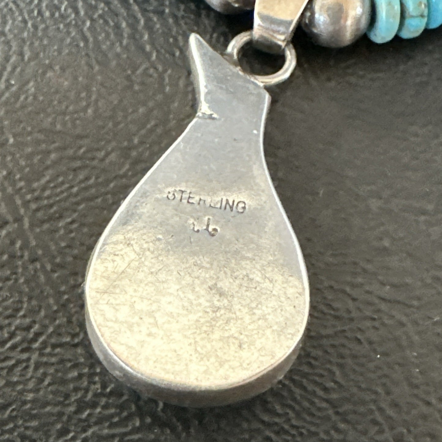 Pottery Blue Turquoise Inlay Pendant Navajo Sterling Silver Necklace 20" 19678