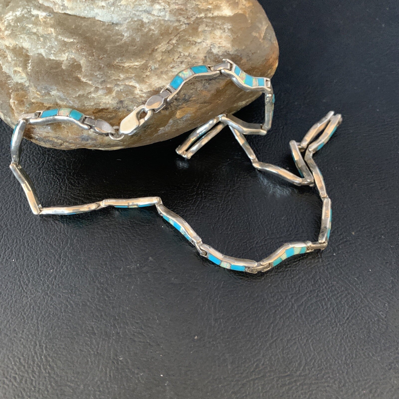 Blue Kingman Sterling Silver Necklace Turquoise Opal Inlay Pendant 16" 13590