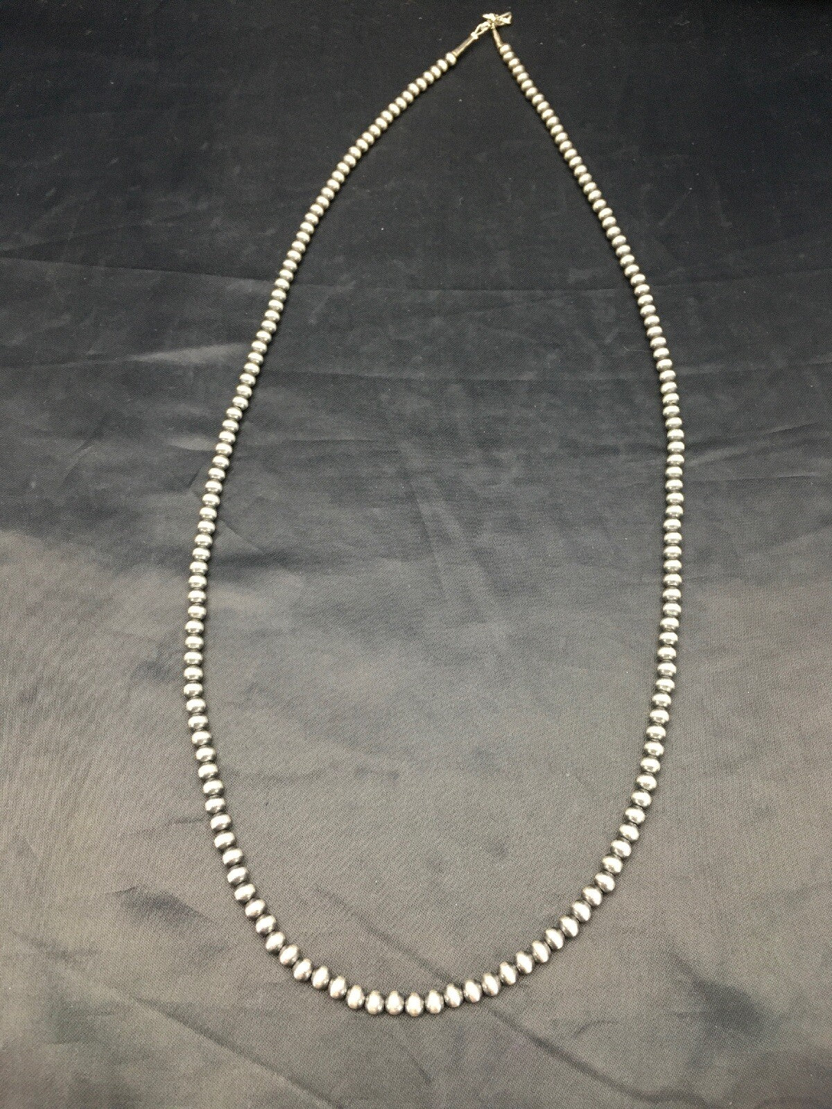Native American 5mm Sterling Silver Beads Navajo 30" Single Strand Necklace