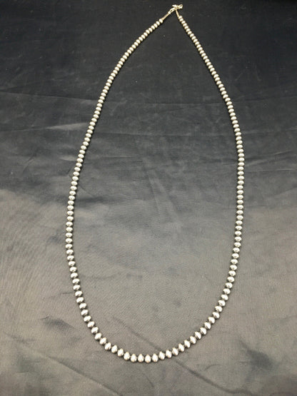 Native American 5mm Sterling Silver Beads Navajo 30" Single Strand Necklace