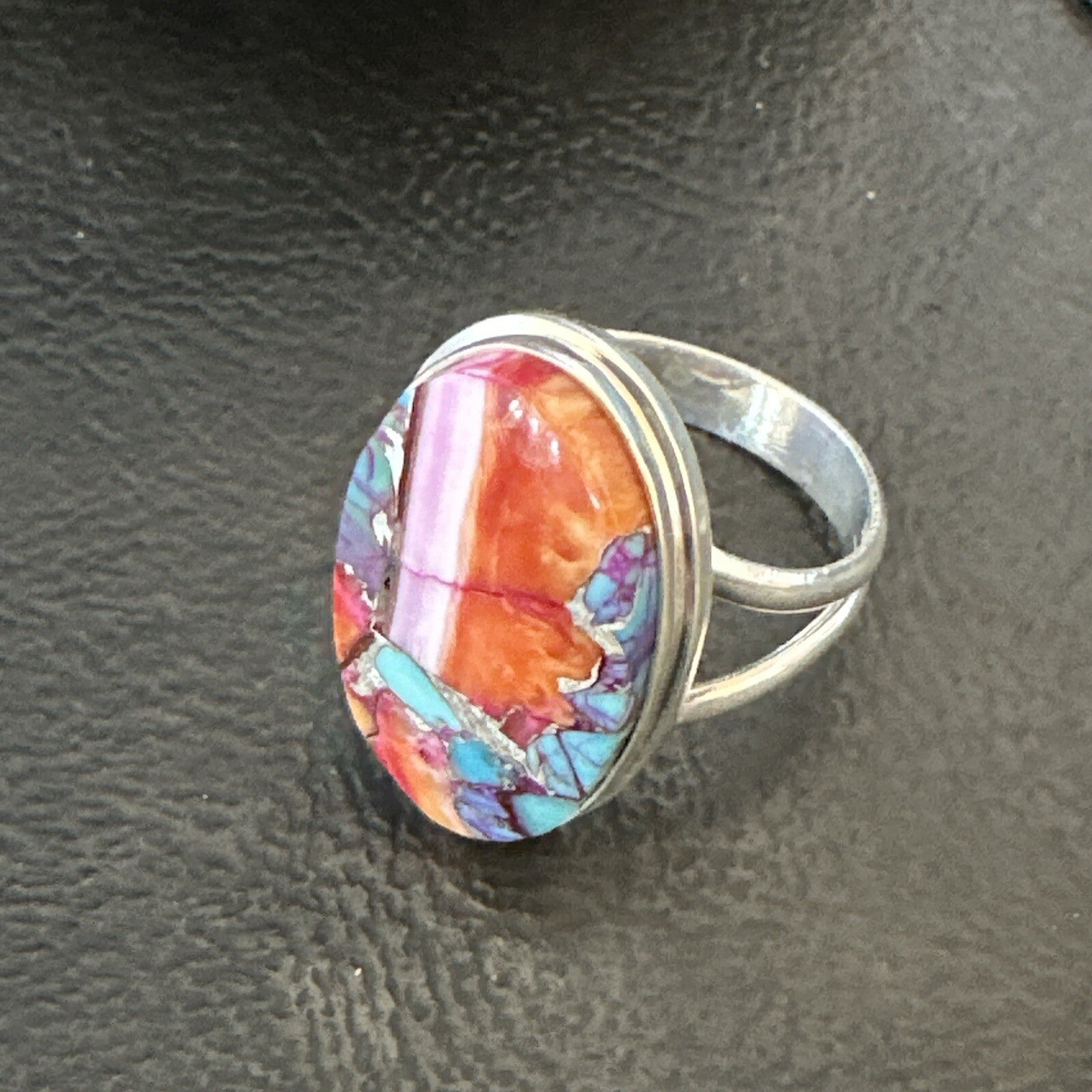 Blue Turquoise Spiny Oyster Southwestern Sterling Silver Ring Size 8 18480
