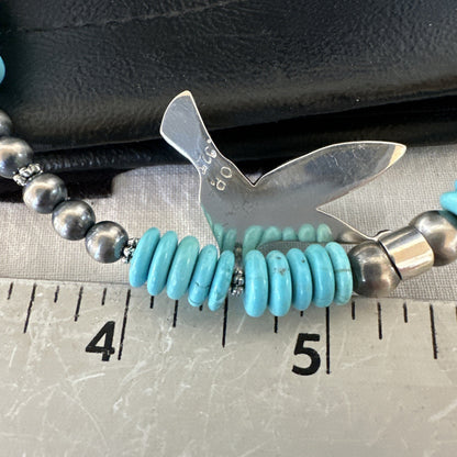 Blue Turquoise Opal HummingBird Inlay Pendant Navajo Sterling Necklace 19500