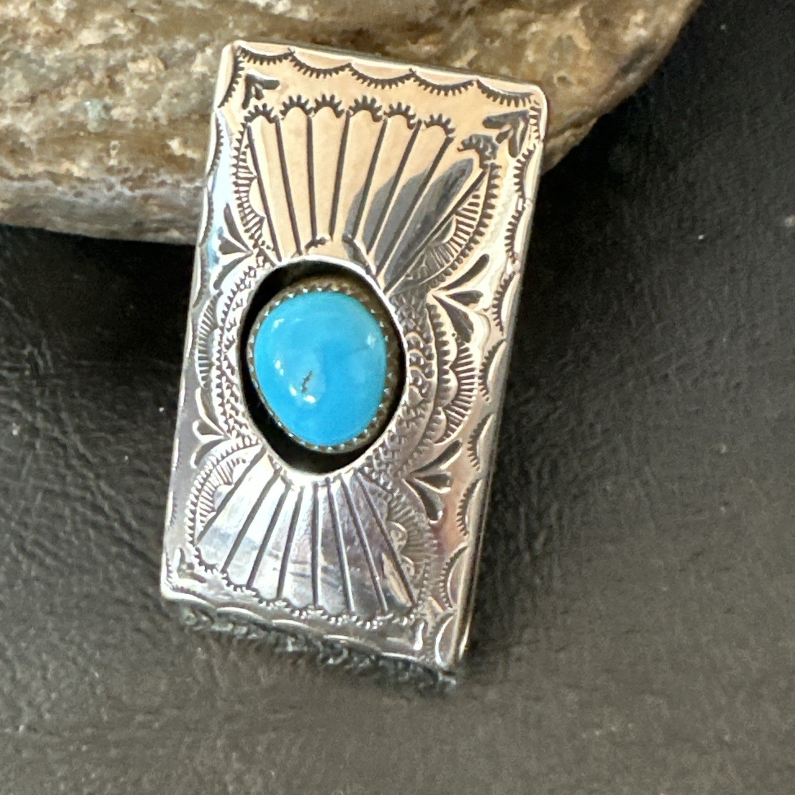 Mens Womens Blue Turquoise Navajo Stainless Stamped Silver Money Clip 19732