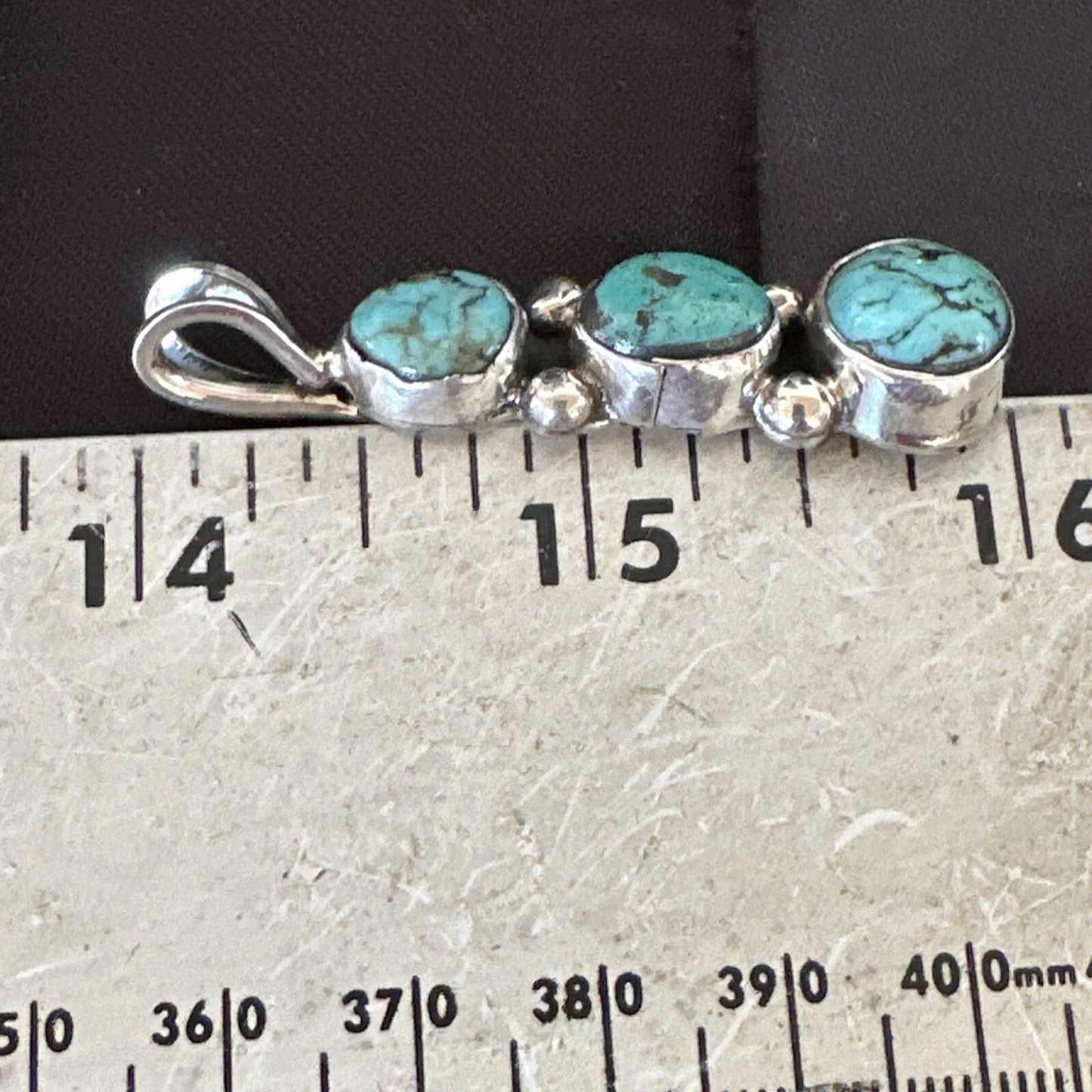 Blue Turquoise 3 Stone Navajo Sterling Silver Cluster Pendant Only 18349