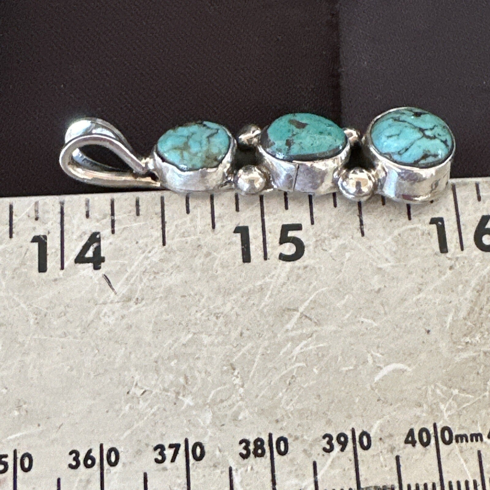 Blue Turquoise 3 Stone Navajo Sterling Silver Cluster Pendant Only 18349